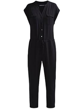 Even&Odd Jumpsuit Damen 7/8 Länge in Khaki-Grün o. Schwarz – TIEFER V-AUSSCHNITT – Overall mit Tunnelzug + Druckkönpfen...