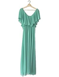 Poéte Vestido largo verde agua volantes