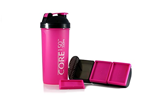 Core150Â® Pink 35oz - Best Protein Shaker Bottle with Easy Stack removable storage compartments