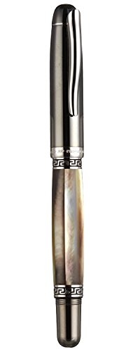 Xezo Handmade Platinum Plated Fountain Pen, Metallic Finish (Maestro Black MOP Tungsten FPL)