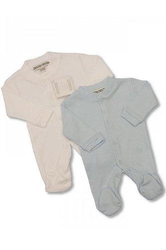 2 Pack Premature Baby Sleepsuits by Tiny Baby - Sky/White - 5 - 8lbs