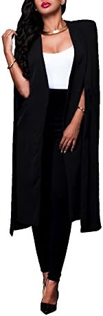 Womens Casual Open Front Cloak Cape Trench Coat Long Blazer Plus Size Suit (X-large, Black)