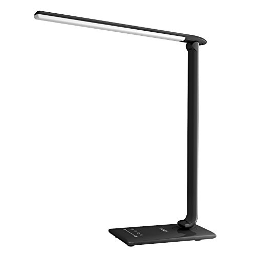 AUKEY Lampe de Bureau Pliable, Lumière de Table LED 12W avec USB，Contrôle Tactile, Mini Veilleuse et Minuteur, 5 Modes et 7 Niveaux de Luminosités, Confortable pour vos yeux (LT-T10, Noire)