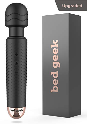 Wireless Wand Massager by BED GEEK Upgraded for 2020 Skin Soft Silicone Handheld Massage 25 Patterns Rechargeable Stress Relief Black