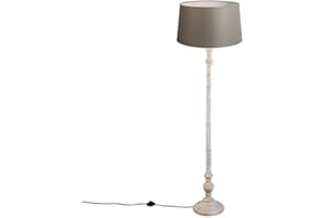 Qazqa - Klasyczna lampa podłogowa szara klosz lniany szarobrązowy 45cm - Classico - E27 | 1 światło - Drewno - Odpowiednie dla Oświetlenie wewnętrzne,Jadalnia,Przedpokój/Antresola,Biuro/Gabinet,Kuc