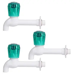 SOCCER- Long Body Plastic Bib Cock Tap (Pack of 3)/ Heavy Duty Crystal Plastic Water Tap/Long Body Plastic Bib Cock/Routing Tap/Washing Area/Kitchen Sink Tap/Bathroom Bibcock for Hot & Cold Water/Basins Cock (Pack of 3)