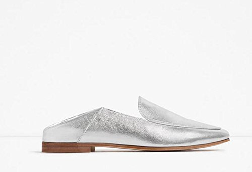 Preisvergleich Produktbild YTTY Flache Leder Und Schuhe.,Silber,40