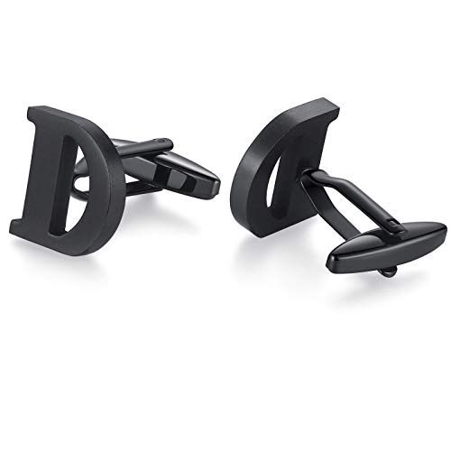 HONEY BEAR Gemelos Camisa de Hombre de Metal, Acero Inoxidable,Nombre Carta Letra Iniciales A-Z,Plata (1 par D Negro)