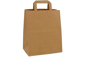 P&D Buste Shopper di Carta con Manici Piatti Carta Kraft Marrone O Bianca Borsa Carta Sacchetto con Manici da Negozio (10 Marrone 26+13x41cm)
