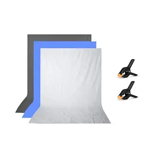 HIFFIN 8x12 ft Blue|White|Gray Screen, Photography Backdrop Background with 2 Clip, Chromakey Panel for Photo Backdrop Video Studio, Muslin Background Screen