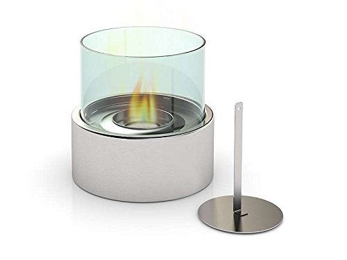 Edelstahl Design Bio-Ethanol Tisch-Kamin rund für Innen und Außen Glaskamin Dekofeuer (Größe ca. Durchmesser 16 cm x Höhe 15 cm)