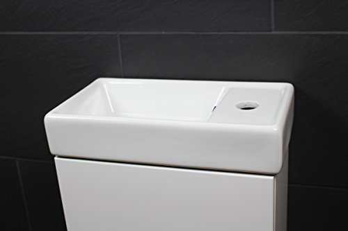 Galdem Bad-Set CUBE Gäste WC Set Gästebad Badmöbel Waschbecken Unterschrank Keramikwaschbecken Waschtisch Spiegel Beleuchtung Softclose Weiß Hochglanz - 4