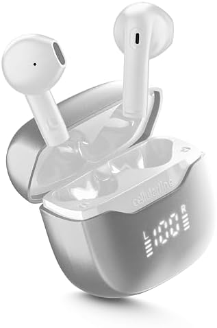 cellularline CORE PRO Auricolari Bluetooth con ENC e 4 Microfoni, Multipoint Technology, Display LED, Autopairing, 30 Ore di Autonomia, Bianco