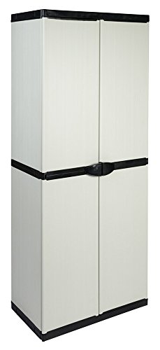 Hoher Spind Kunststoffschrank mit spritzwassergeschützter Deckel- & Bodenplatte sowie 3 Einlegeböden (2 davon verstellbar) – extra stabil, leichter Aufbau, optimal für Haushalt oder Garten - 2