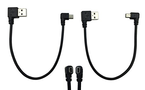 USB 2.0 Extension Cable-Cerrxian 9 Inch Mini USB Cable Combo Mini USB Right Angle & Left Angle Male to USB Type A 2.0 Right Angle Male Data Sync and Charge Cable (1 Pair）