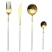 Produktbild TOOGOO Weies Und Goldenes Geschirr Set, 4 Teiliges Edelstahl Besteck Aus Gebürstetem Edelstahl 18/10 Inklusive Gabellffel Messer Für Den Tglichen Gebrauch Oder Für Reisen