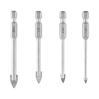 uptodateproducts 4 Piece Glass Tile Drill Bits Set Tungsten Carbide Tipped Spear Head Ceramic Tile Marble Mirror Drill Bits