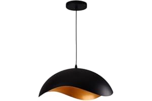 damastoreitalia Lampadario Sospeso E27 Moderno a Forma di Conchiglia, Regolabile, Design Minimalista per Cucina, Soggiorno e Camera da Letto (Nero e dorato)