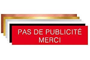 SIGNALÉTIQUE.BIZ FRANCE Plaque Gravée Pour Boîte Aux Lettres Pas de Publicité Merci - Dimensions 10 x 2,5 Cm - Coloris Rouge avec Écriture Helvetica Blanche