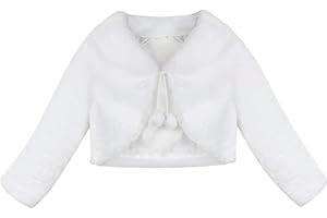 inlzdz Enfant Fille Boléro en Faux Fourrure Fille Bébé Cardigan Boléro à Manche Longue Gilet de Demoiselle d'honneur Baptême Veste Étole de Soirée Mariage Cérémonie 12 Mois-8 Ans