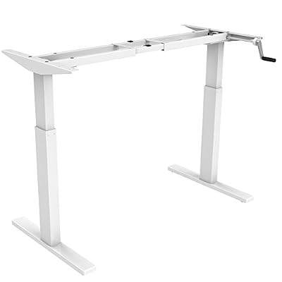 FlexiSpot H2W Bureau réglable en hauteur à manivelle cadre seul bureau assis debout (Blanc)