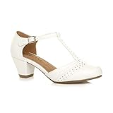 8 cm (3,1 Zoll) Sohle Breite Damen Mitte Blockabsatz T-Riemen Ausgeschnitten Brogues Pumps Sandalen Größe 7 40