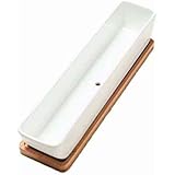 sunruners Sukkulentententöpfe weiß Keramik Topf Kaktustöpfe rechteckige Behälter mit Bambus-Tablett zum Pflanzen von Mini-Suc