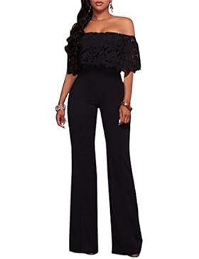 Synker Damen Jumpsuit Schulterfrei Wide Leg Lang Hosen Overall Playsuit Party Abendmode