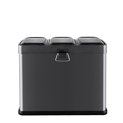 Klarstein Ökosystem Mülleimer Mülltrenner (3 x 15 Liter, 3-fach-Recycling, Fußpedal-Öffnung, farbliche Kennzeichnung der Pedale, Edelstahl) schwarz - 3