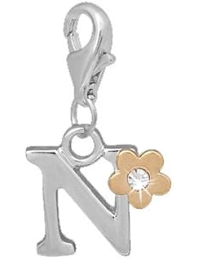 Charm Anhänger Alphabet Buchstabe mit Glitzerstein N