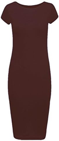 New Womens Ladies Short Cap Sleeve Plain Bodycon Maxi MIDI Dress Size UK 8-18