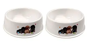 Pets Empire Dog Feeding Food Bowls Lovely Puppy Print White Dog Bowl Intestine Dish Cat Bowl- Buy 1 Get 1 Free (Small ( 450 ml ))