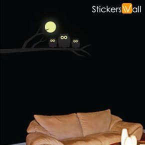 Glow in the Dark Owl and Moon Wall Sticker (Red)