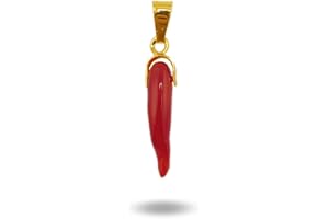 gioiellitaly Ciondolo Cornetto piccolo portafortuna in corallo rosso del Mediterraneo e argento 925 dorato ciondolo uomo donna unisex corallo vero