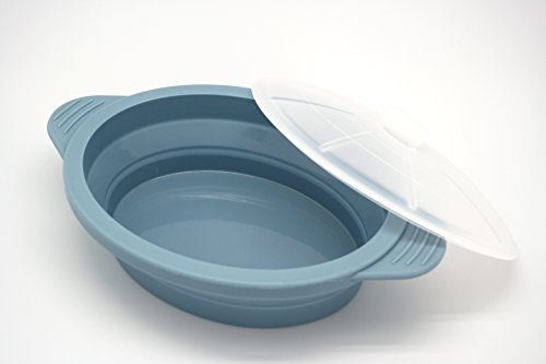 Mikrowellentopf aus Silikon, Auflaufform aus Silikon, mit Deckel, blau, Größe L - 2