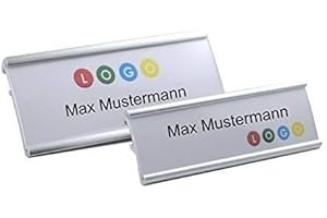 ‎SCHMALZ® 10 Stück Aluminium Namensschilder silberfarbig eloxiert aus Metall, Größe 65x22 mm oder 72x32 mm, mit Nadel / Clip, Name Badge, Namensschild für Kleidung, selbstbeschriftbar (72 x 32 mm)