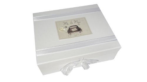 White Cotton Cards Mr and Mrs Wedding Large Keepsake Box Wedding Car Range