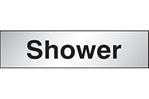 Caledonia Signs 59077 Shower Label, Engraved Aluminium Effect Pvc, 140 mm x 35 mm