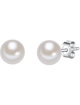 Valero Pearls Classic Collection Damen-Ohrstecker Hochwertige Süßwasser-Zuchtperlen in ca.  7 mm Rund weiß 925...