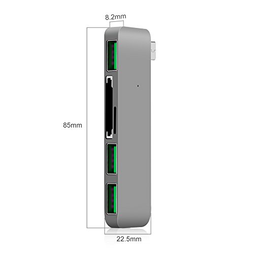 5 in 1 Typ C Combo Hub, Cymall MacBook USB Hub, USB-C zum Micro USB Adapter, Daten Synchronisierung, Universal Type C Hub mit 2 Kartenlesern und 3 USB 3.0 Port Adapter für MacBook 12 Zoll, ChromeBook Pixel, Nexus 5X, Nexus 6P, alle Typ C Kabel unterstützte Gerät(Grau) - 8