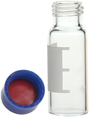 Colpak TC-90 A-TC-96 BA Clear 1st Hydrol Class Glass Vial, 1.8 mL, 9 mm Blue Screw Cap with Silicone, White/PTFE Red (Pack of 100)