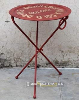 GELUSA N Mesa Redonda Vintage de Hierro en Forma de TRÍPODE