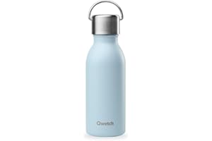 Qwetch - Bouteille Isotherme Active Pastel Bleu 350ml - Gourde avec Anse Inox Recyclé - 24h Froid et 12h Chaud - Etanche & Compacte