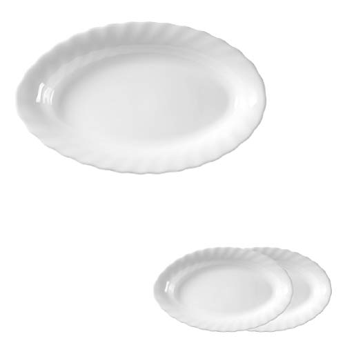 Arc International Esmeyer Trianon - Set 2 Piatti ovali, 35 cm, Vetro temperato Acropal, Bianco