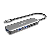 USB C HUB Kartenleser: BYEASY 5-in-1 USB C Hub verfügt über 1 TF-Kartensteckplatz (Micro SD), 1 SD-Kartensteckplatz und 3 USB 3.0 Anschlüsse. Die perfekte Lösung zum Arbeiten und Leben für Typ-C-Geräte wie MacBook Pro, New MacBook Air, ChromeBook usw.