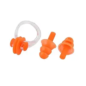 Swimming Kit Nose and Ear Protector Water Protector Nose Clip and Ear Clip for Swimmer, Adults and Children Swimming Ear Plugs(Orange)