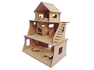 NEKBAL Wooden Doll House with Furniture for Kids, Dollhouse Construction Kit with Assembly Instructions, Wooden Doll House for Girls and Boys (Art Deco)