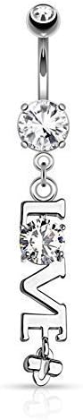 Coolbodyart Surgeon steel silver, yellow gold, rose gold Belly button piercing Pendant "LOVE" with zirconia colorless - silverware