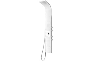 BERNSTEIN - Colonne de douche thermostatique acier inox, mitigeur de douche, pommeau de douche - Blanc - 165x22cm - Pré-assemblée, Montage mural, Jets massage - Cartouche thermostatique - SEDAL 8815