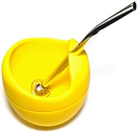 Loose Leaf Tea Cup / Yerba Mate Gourd and Bombilla Set Including Straw (yellow)